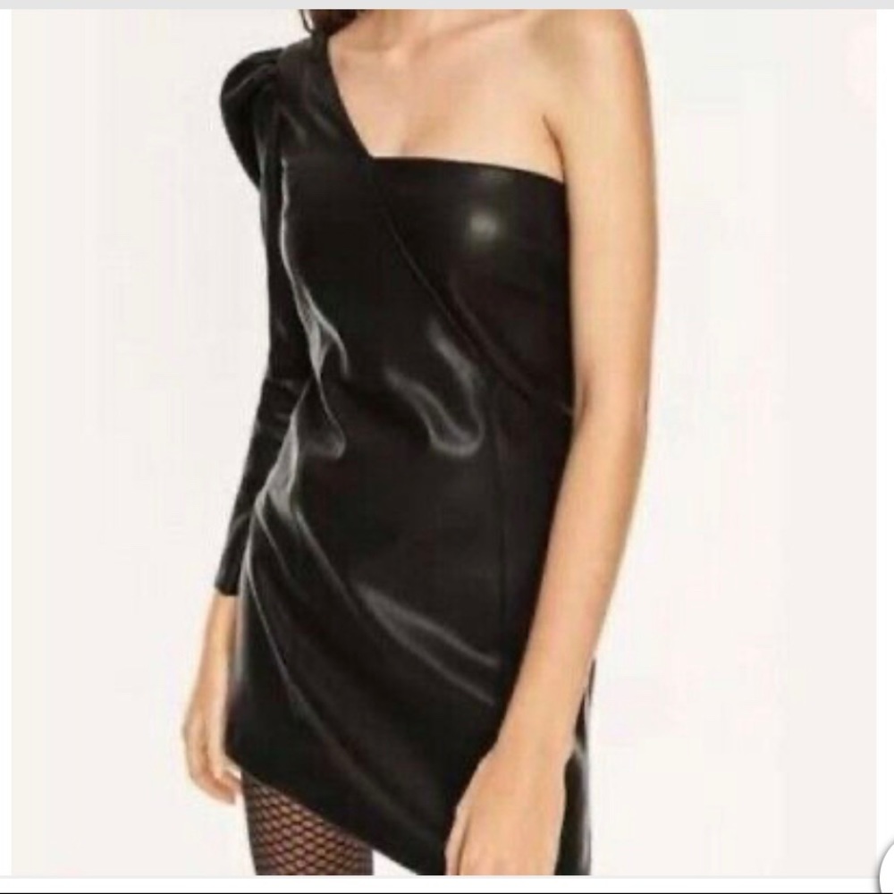 Zara Trafaluc Faux Leather One Shoulder Dress